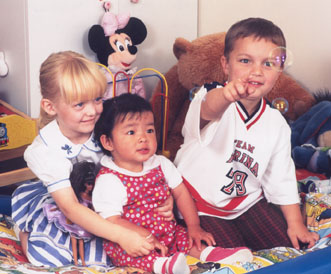 Jasmine, Hope and Shannon playing bubbles.